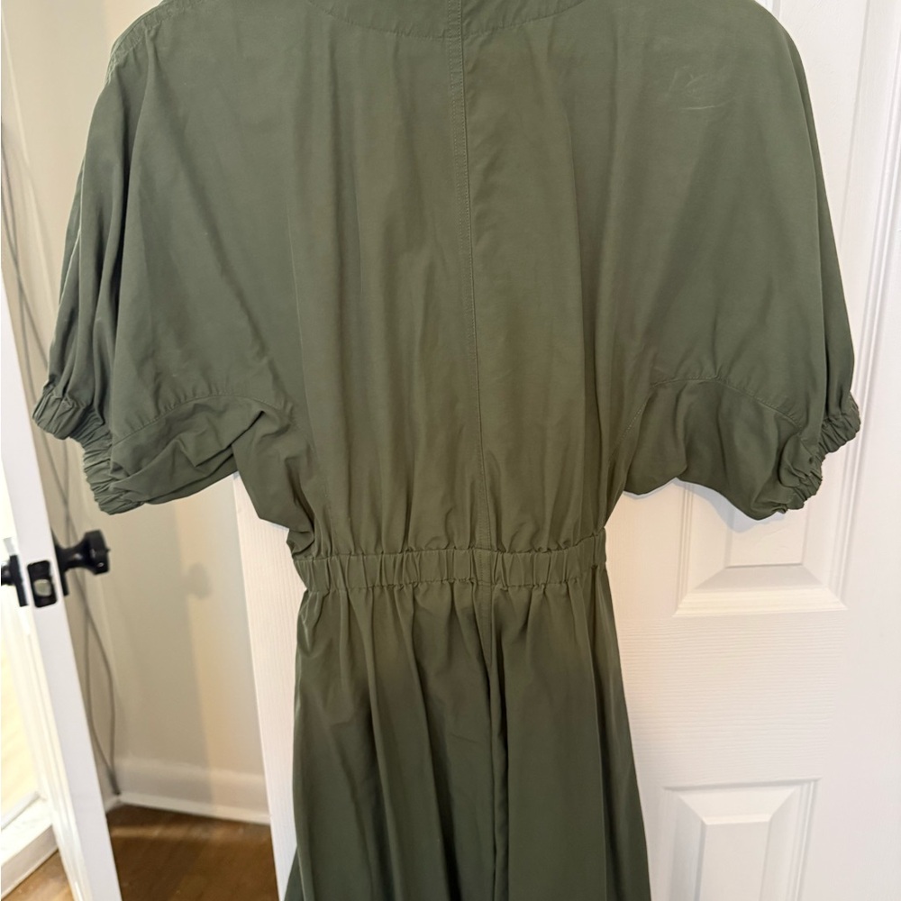 3.1 Phillip Lim Gathered Short Sleeve Midi V-Neck Utility Dress Green Size 2 - Picture 5 of 7